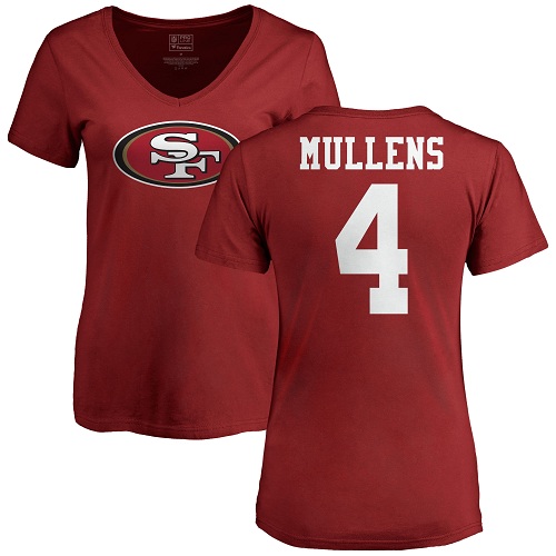 San Francisco 49ers Red Women Nick Mullens Name and Number Logo #4 NFL T Shirt->women nfl jersey->Women Jersey